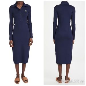 Tory Burch Ribbed Navy Blue Polo 